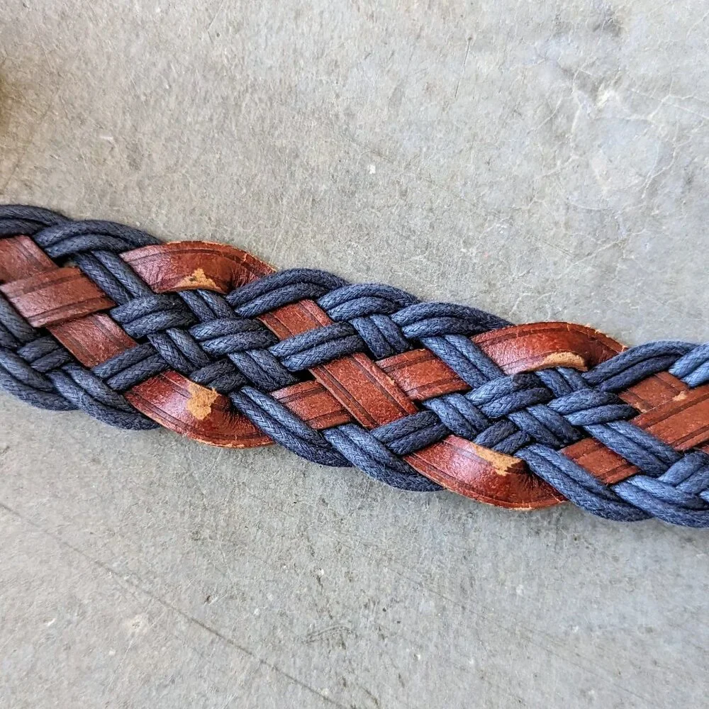 Vintage Western Blue and Brown Leather Braided Belt Unisex